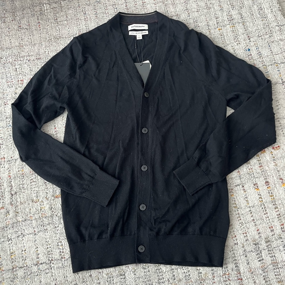 Merino Wool Black Cardigan Sweater